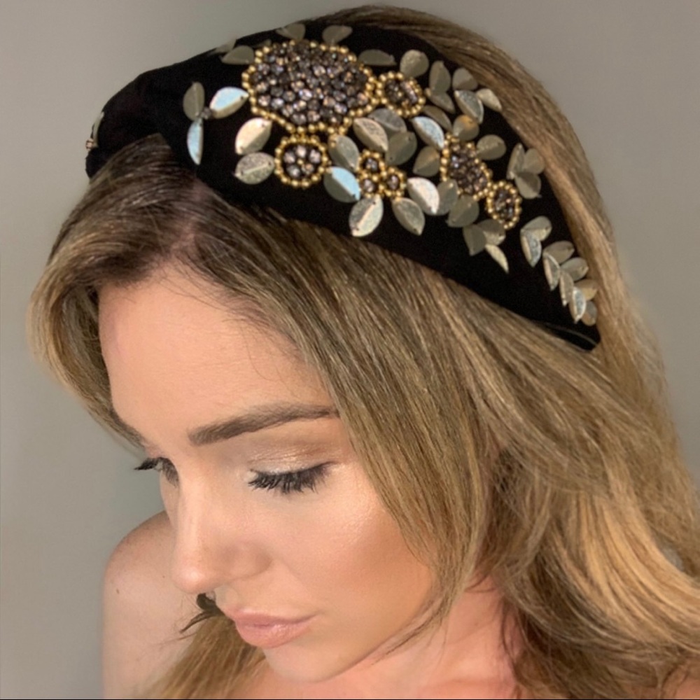 Black Statement Beaded Embroidered Headband